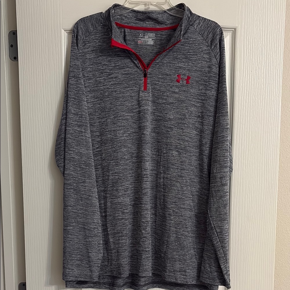 Under Armour Gray and Red Quarter-Zip Pullover